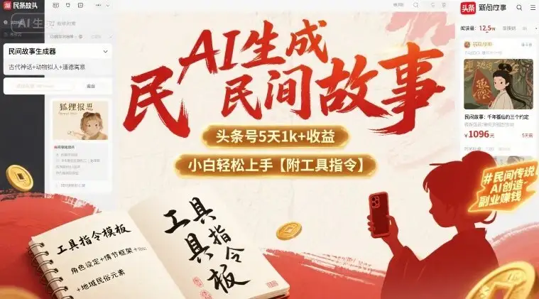 AI生成民间故事，头条号5天1k+，小白轻松上手【附工具指令】-优优云创