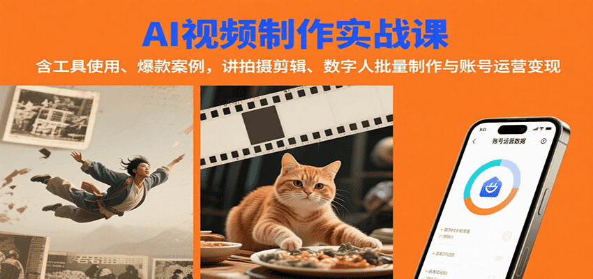 AI视频制作实战：含工具使用、爆款案例，讲拍摄剪辑、数字人批量制作与账号运营变现-优优云创