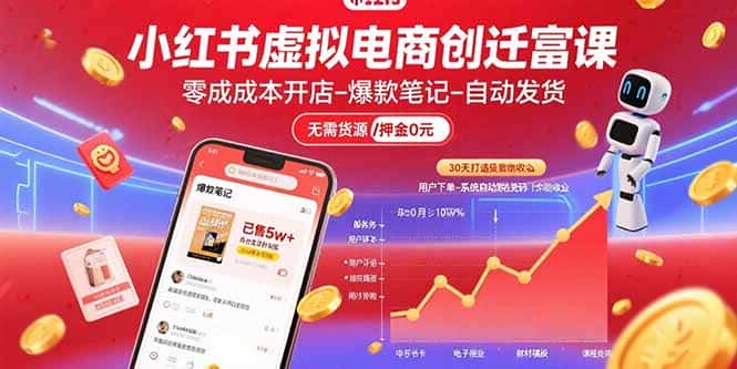 小红书虚拟电商创富课：零成本开店/爆款笔记/自动发货,30天打造被动收入-优优云创