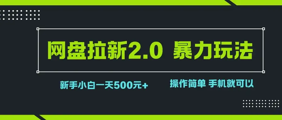 网盘拉新2.0，暴力玩法，新手小白一天轻松500，操作简单-优优云创