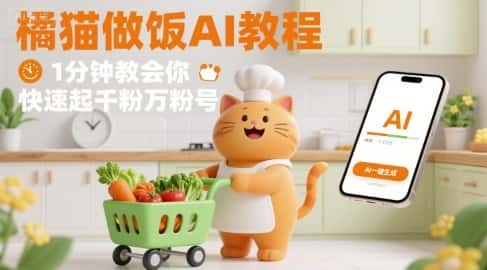有趣的橘猫买菜做饭视频，用AI一键搞定，1分钟教会你，快速起千粉万粉号-优优云创