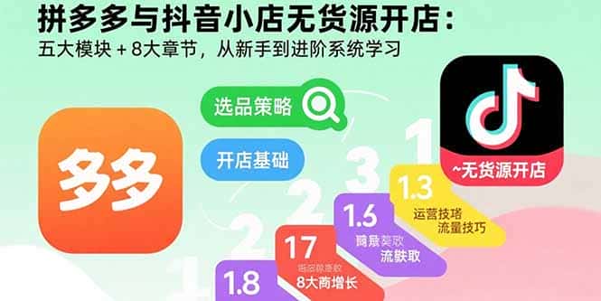 拼多多与抖音小店无货源开店:五大模块+8大章节,从新手到进阶系统学习-副业吧