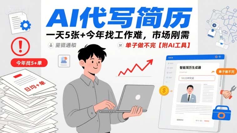 AI代写简历，一天5张+今年找工作难，市场刚需，单子做不完【附AI工具】-优优云创