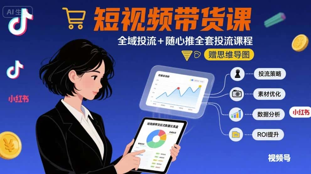 【精】最新短视频带货课,全域投流+随心推全套投流课程+思维导图-副业吧
