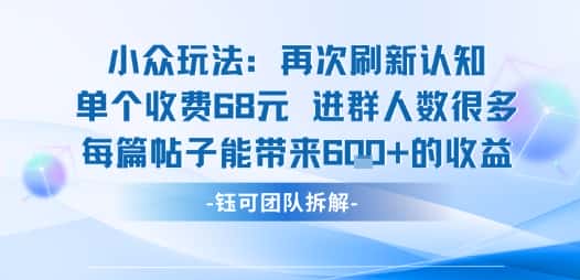 小众玩法再次刷新认知单个收费68米进群人数很多每篇帖子能带来6张的收益-副业吧