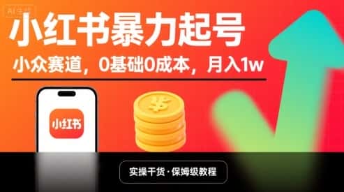 小红书暴力起号，小众赛道，0基础0成本，月入1w-优优云创网