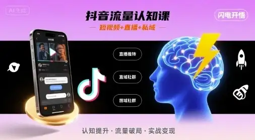 【精】抖音流量认知课，短视频+直播+私域，认知提升，闪电开悟-副业吧