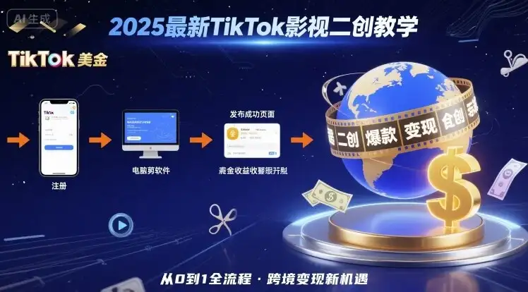 2025年最新TikTok影视二创教学，从注册到发布撸美金全流程，跨境变现新机遇-优优云创