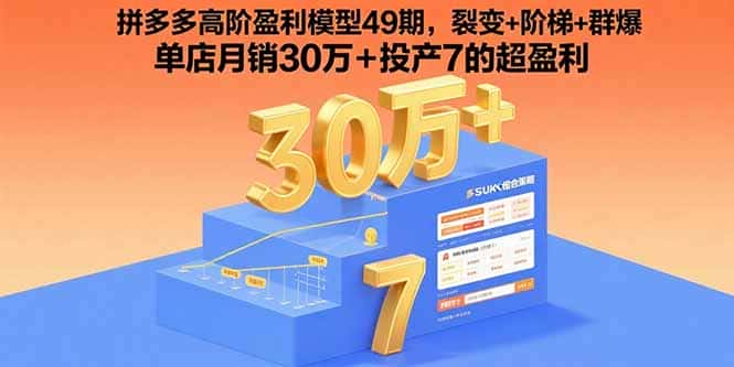 拼多多高阶盈利模型49期，裂变+阶梯+群爆  单店月销30万+投产7的超盈利-优优云创