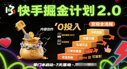 快手掘金计划2.0，快手电商变现全流程，简单可复制，0投入-优优云创