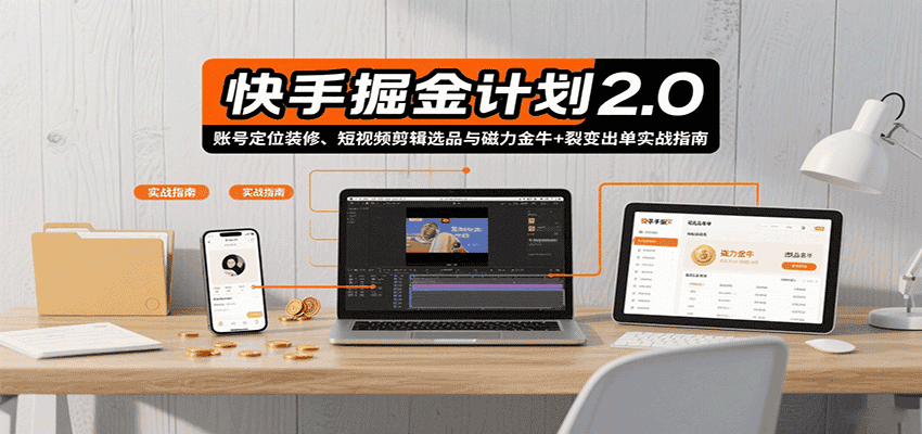 快手掘金计划2.0，账号定位装修、短视频剪辑选品与磁力金牛+裂变出单实战指南-副业吧