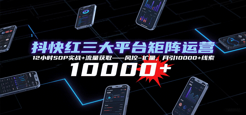 抖快红三大平台矩阵运营，12小时SOP实战+流量获取-风控-扩量，月引10000+线索-副业吧