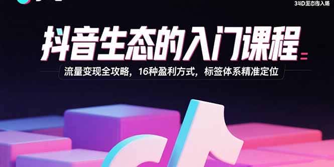 抖音生态的入门课程：流量变现全攻略，16种盈利方式，标签体系精准定位-优优云创