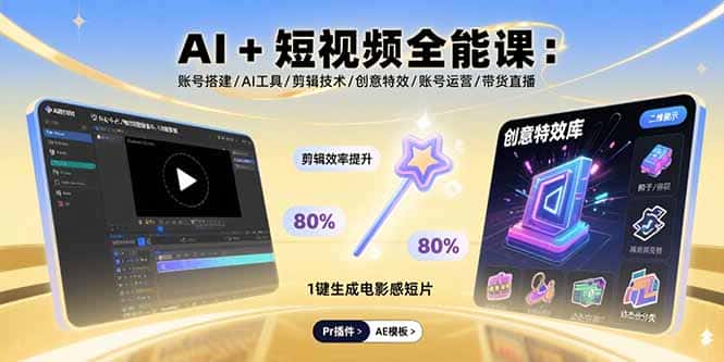 AI+短视频全能课：账号搭建/AI工具/剪辑技术/创意特效/账号运营/带货直播-优优云创