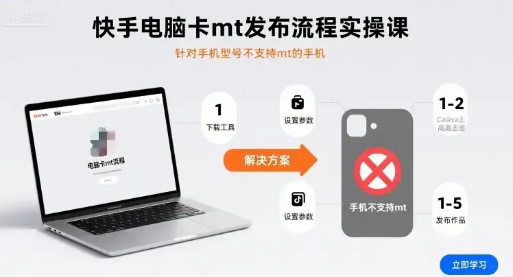 快手电脑卡mt发布流程实操课，针对手机型号不支持mt的手机-优优云创