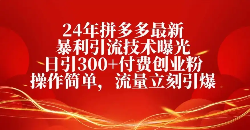 25年拼多多最新暴利引流技术曝光、日引300+付费创业粉操作简单，流量立刻引爆-优优云创