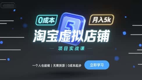 淘宝虚拟店铺项目实战课，一个人也能做，无需货源、0成本起步，月入5k-优优云创