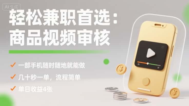 轻松兼职首选：商品视频审核，一部手机随时随地就能做，几十秒一单，流程简单，单日收益4张【揭秘】-优优云创