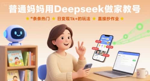 普通妈妈用Deepseek做家教号，条条热门，日变现1k+的玩法，直接抄作业-副业吧
