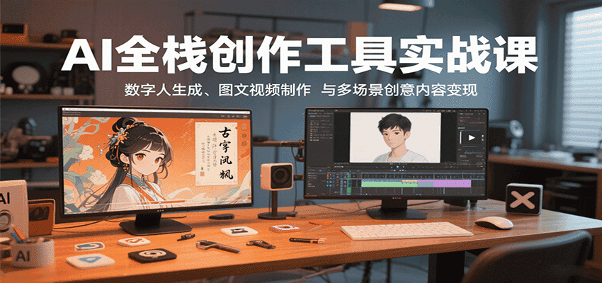 AI全栈创作工具实战课：数字人生成、图文视频制作与多场景创意内容变现-副业吧