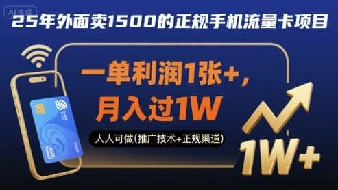 25年外面卖1500的正规手机流量卡项目，一单利润1张+，月入过1W，人人可做(推广技术+正规渠道)【揭秘】-优优云创