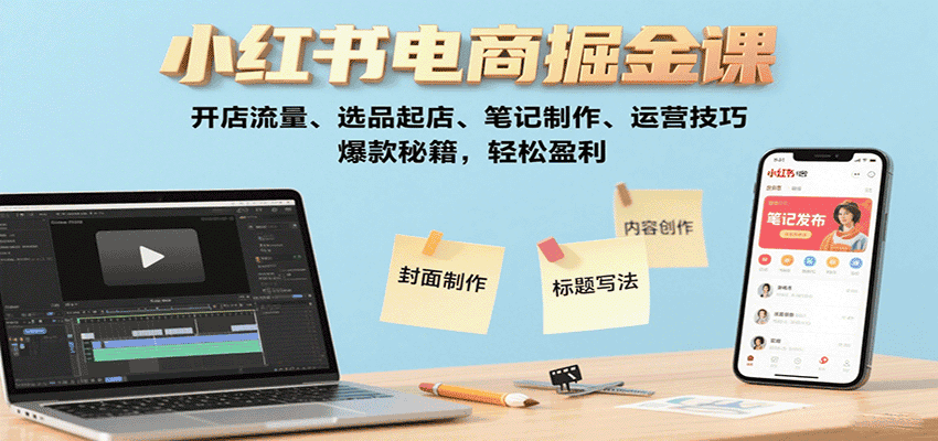 小红书电商掘金课:开店流量、选品起店、笔记制作、运营技巧,爆款秘籍,轻松盈利-副业吧