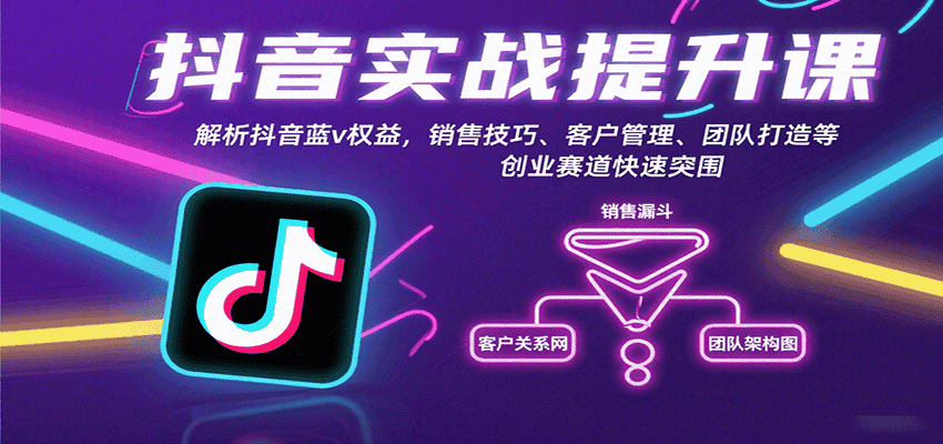 抖音实战提升课：解析抖音蓝v权益，销售技巧、客户管理、团队打造等创业赛道快速突围-优优云创