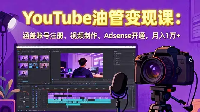 2025YouTube油管变现课：涵盖账号注册、视频制作、Adsense开通，月入1万+-优优云创