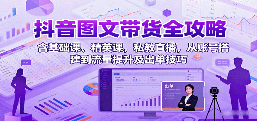 抖音图文带货全攻略：含基础课、精英课，私教直播，从账号搭建到流量提升及出单技巧-副业吧