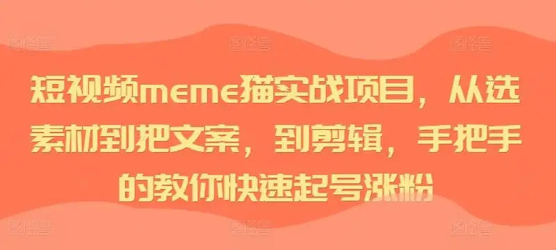 【精】短视频meme猫实战项目，从选素材到把文案，到剪辑，手把手的教你快速起号涨粉-副业吧