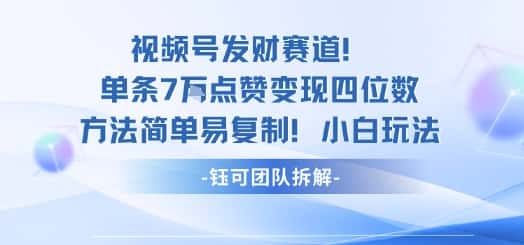 视频号发财赛道单条7W点赞变现四位数方法简单易复制小白玩法-优优云创