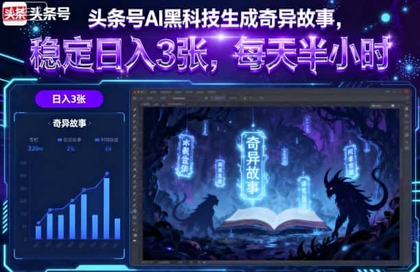 头条号AI黑科技生成奇异故事，稳定日入3张，每天半小时-优优云创