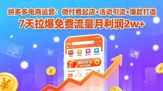 【精】拼多多电商运营：微付费起店+活动引流+爆款打造 7天拉爆免费流量月利润2w+-副业吧