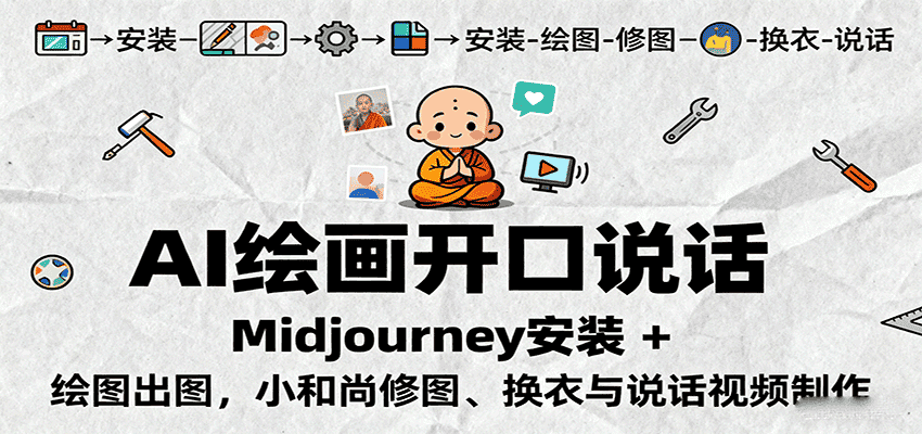 AI绘画开口说话，Midjourney安装 + 绘图出图，小和尚修图、换衣与说话视频制作-副业吧