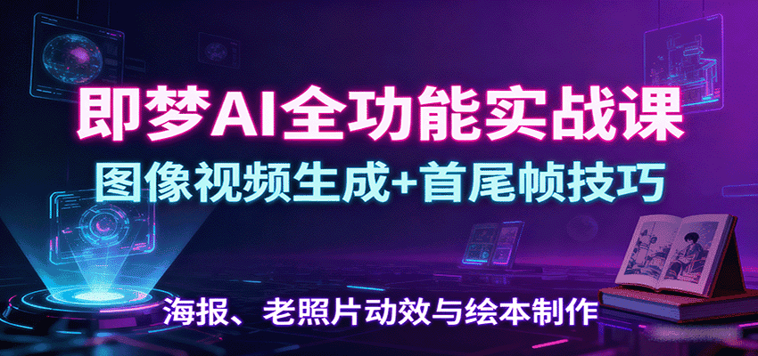 即梦AI全功能实战课：图像视频生成+首尾帧技巧，海报、老照片动效与绘本制作-副业吧