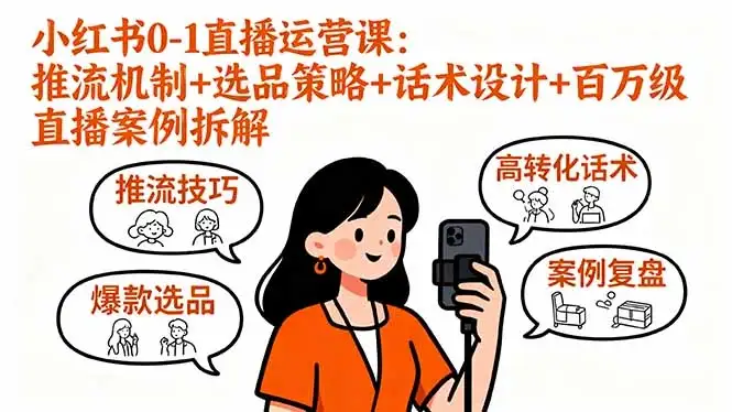 小红书0-1直播运营课：推流机制+选品策略+话术设计+百万级直播案例拆解-优优云创