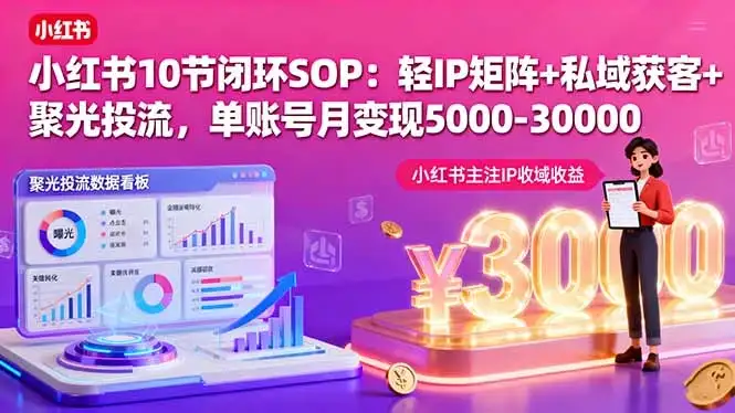 【精】小红书10节闭环SOP：轻IP矩阵+私域获客+聚光投流，单账号月变现5000-30000-优优云创