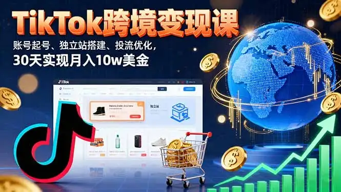 【精】TikTok跨境变现课：账号起号、独立站搭建、投流优化，30天实现月入10w美金-优优云创