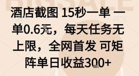 酒店截图15秒一单，一单0.6米，每天任务无上限，全网首发可矩阵单日收益3张【揭秘】-优优云创
