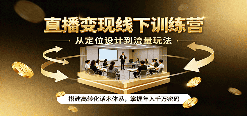 直播变现线下训练营,从定位设计到流量玩法,搭建高转化话术体系,掌握年入千万密码-副业吧