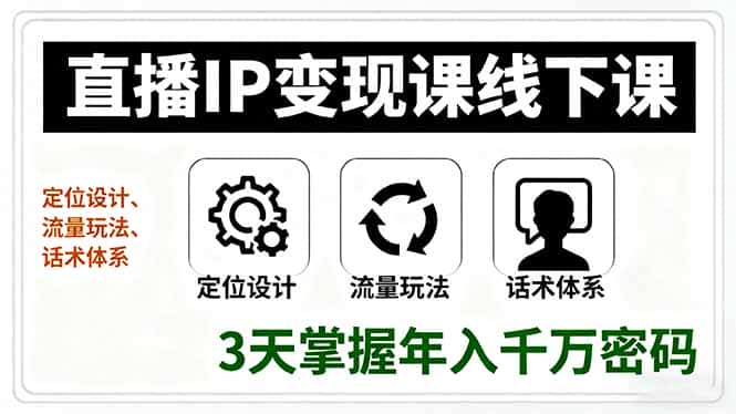 直播IP变现课线下课，定位设计、流量玩法、话术体系，3天掌握年入千万密码-优优云创