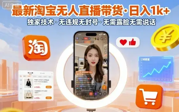 最新淘宝无人直播带货，日入1k+，独家技术，无违规无封号，无需露脸无需说话【揭秘】-副业吧