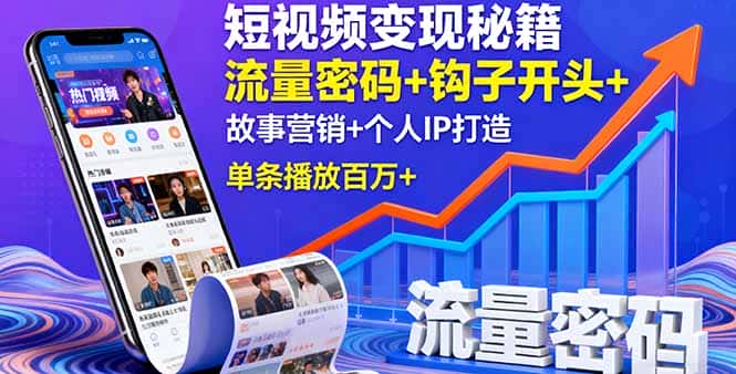 短视频变现秘籍，流量密码+钩子开头+故事营销+个人IP打造，单条播放百万+-优优云创