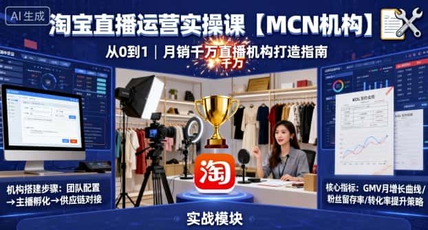 淘宝直播运营实操课【MCN机构】，从0到1做一家月销千W的直播机构-副业吧