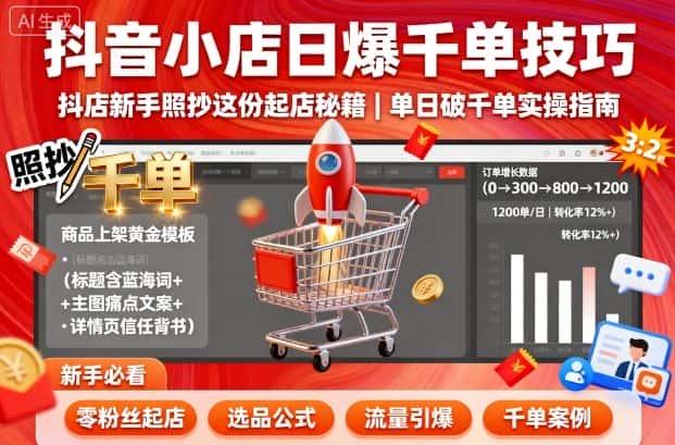 抖音小店日爆千单技巧，抖店新手照抄这份起店秘籍，单日破千单-优优云创