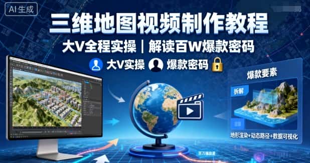 三维地图视频制作教程，大V全程实操，解读百W爆款密码-优优云创