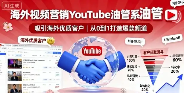 【精】海外视频营销YouTube油管系列课程，吸引海外优质客户-优优云创