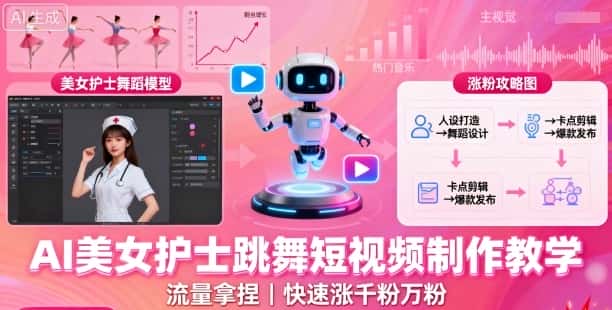 AI美女护士跳舞短视频制作教学，流量拿捏，快速涨千粉万粉【提示词+视频教程】-优优云创