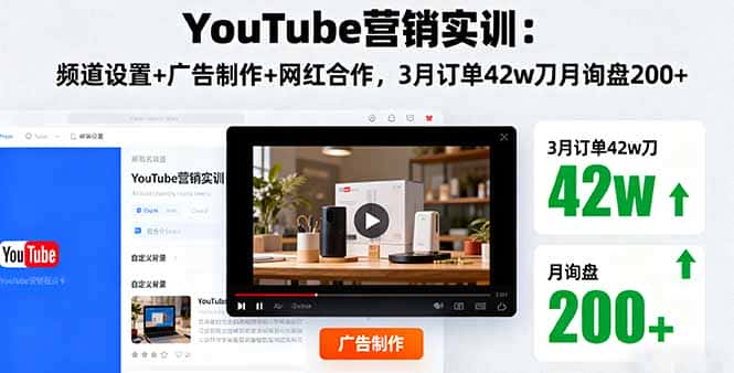 YouTube营销实训：频道设置+广告制作+网红合作，3月订单42w刀月询盘200+-优优云创