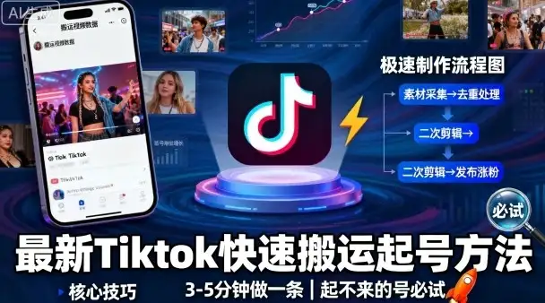 最新Tiktok快速搬运快速起号方法，3-5分钟做一条，起不来的号可以试试-优优云创